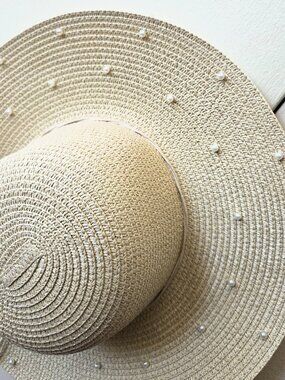 Renato Balestra - Italy - Straw Visor Summer Hat Embellished with Pearls NEW